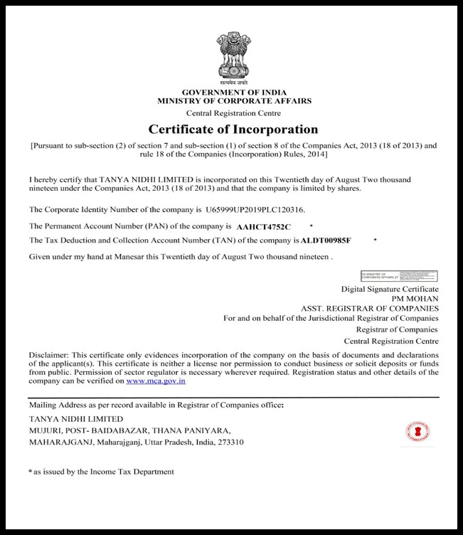 Tanya  Nidhi Limited